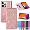 Кожаный чехол с блестками и стразами для iPhone 17 16 15 14 13 12 11 Pro XS Max Air XR 8 7 Plus SE с держателем для карт, магнитная обложка-бумажник