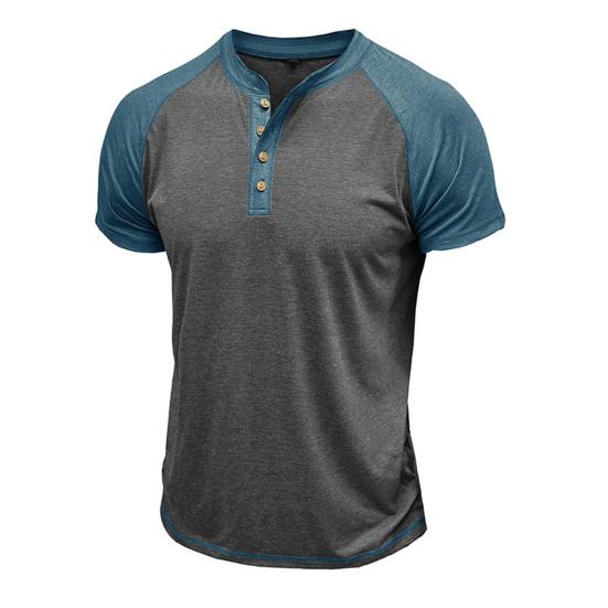 Мужская футболка с воротником Henry Collar, хлопковая футболка Muscle Tee, повседневный топ с коротким рукавом, облегающая футболка для повседневной носки, походов в спортзал, вечеринок