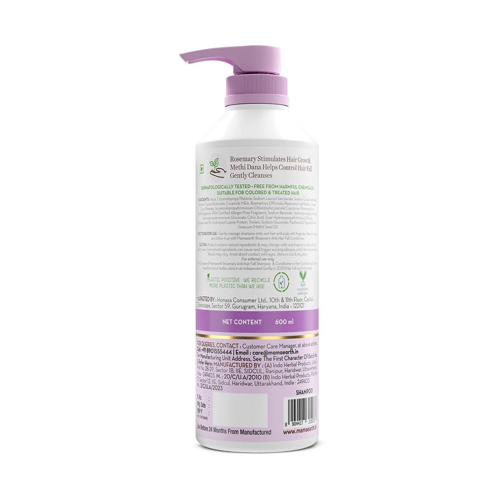 Mamaearth Rosemary Anti Hair Fall Shampoo 600ml – 94% Stronger Hair, 93% Less Breakage, Sulphate Free for Men & Women