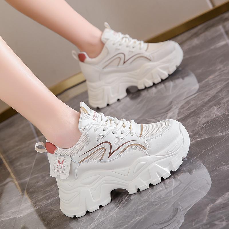 Fashion Breathable Mesh Platform Sneakers Women Spring Summer Thick Bottom Vulcanize Shoes Ladies Lace-Up Non-Slip Casual Shoes