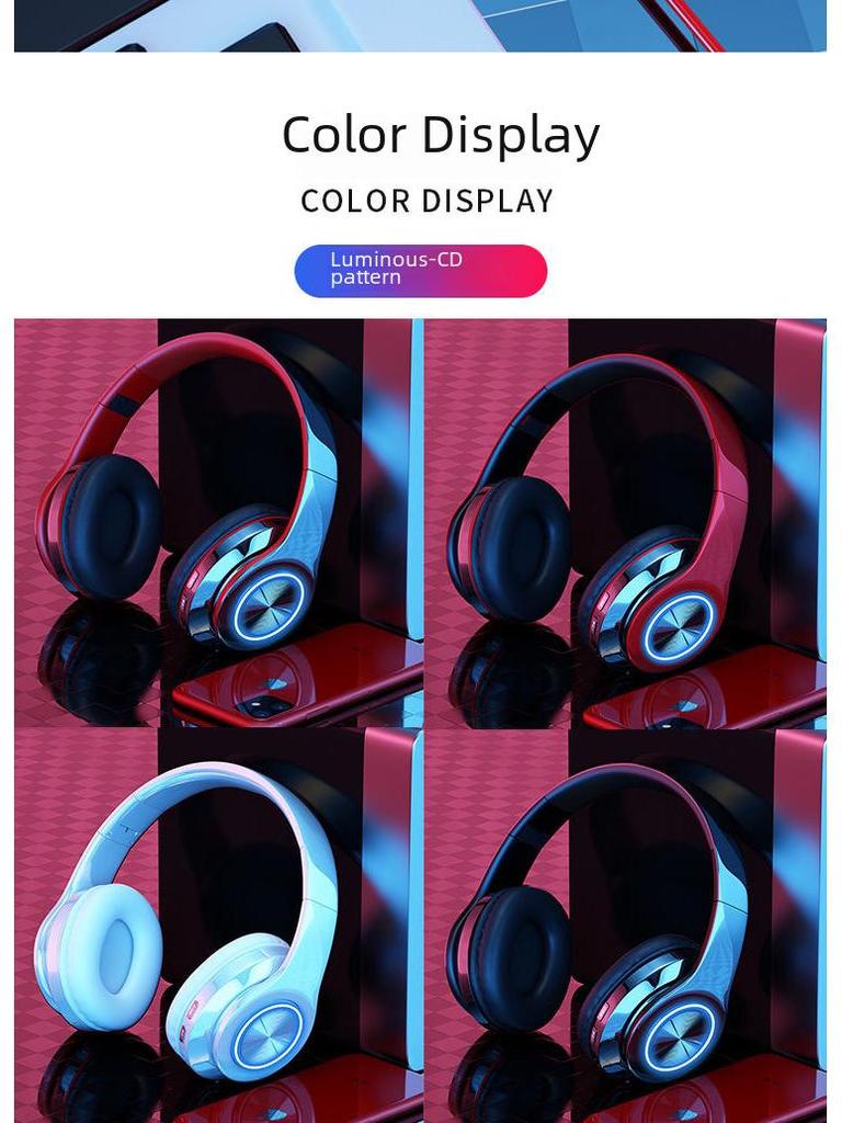 Светящаяся Bluetooth-гарнитура B39: Наголовные, беспроводные, складные, с цветной подсветкой, мощным басовым звуком