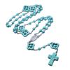 Blue Turquoise Beads Rosary Necklaces Catholic Cross Pendant Necklaces for Women Jewelry Meditation Christian Religious