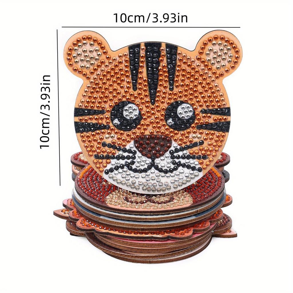 10pcs Vibrant 5D Diamond Painting Coasters Set - Heat Insulation, Cartoon Animals Pattern Design, Cup Mat, Perfect Gift Idea for Friends and Family