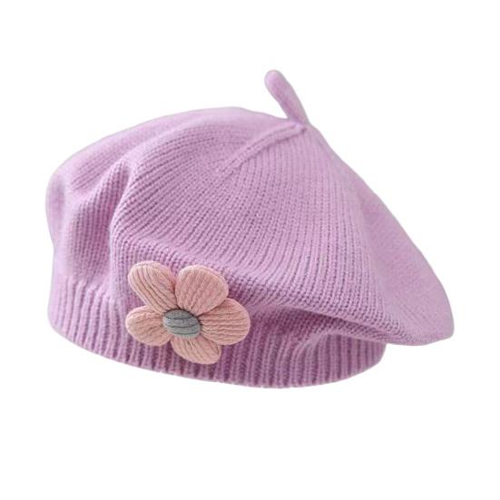 Зимняя шапка для девочек с цветочным декором, вязаная эластичная, нескользящая, детская шапка художника, реквизит для фотосъемки, повседневный головной убор для путешествий, школы, шопинга