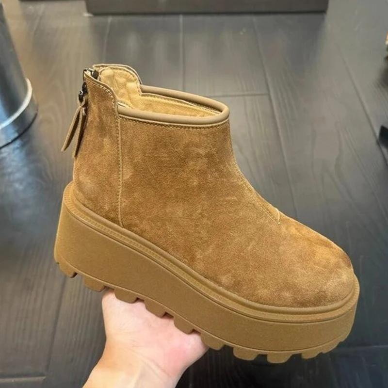 Suede Platform Women Ankle Boots Flats Fashion Casual Shoes Woman 2025 Trend Winter Brand Walking Cozy Warm Women’s Snow Botas