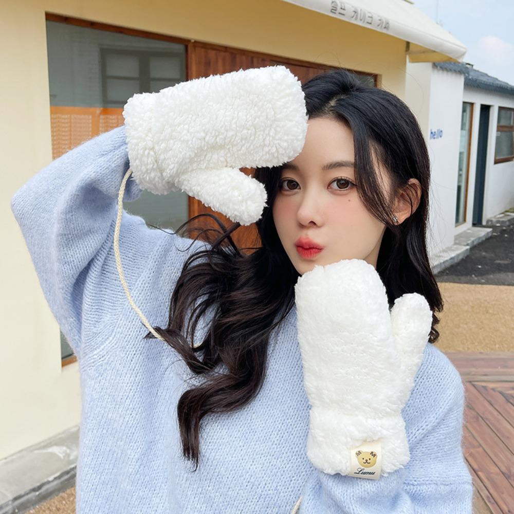Students Gloves Warm Winter Soft Plush Double Layer Winter Gloves All Fingers Bear Hair Mittens