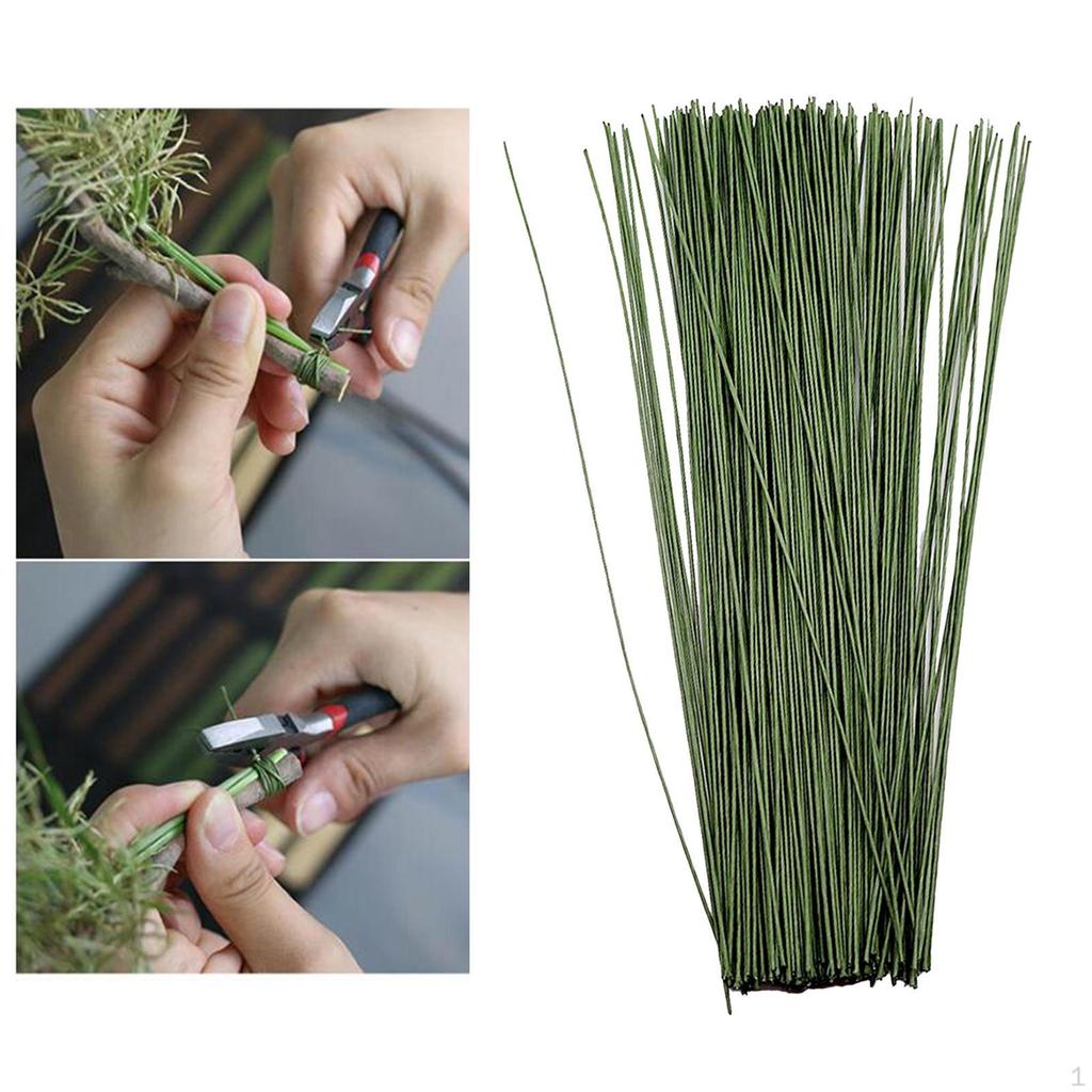 100x Flower Wire 24cm for Florist DIY Bouquet Twig Stem Handcrafts Material Green