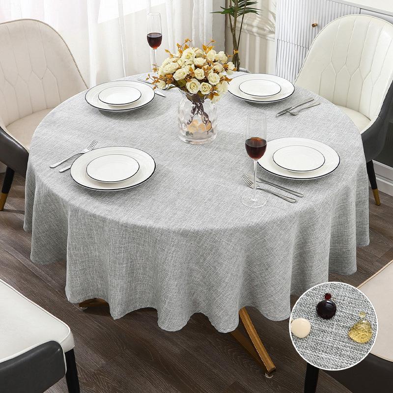 Textured Round Tablecloth Waterproof Spill-Proof Wipeable Table Cover Wrinkle Free Circle Dining For Birthday Farmhouse Party