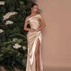 Mercerized One-shoulder Dress with Slit Dress for Female Socialite Style Women's Sexy Slit Long Dress
