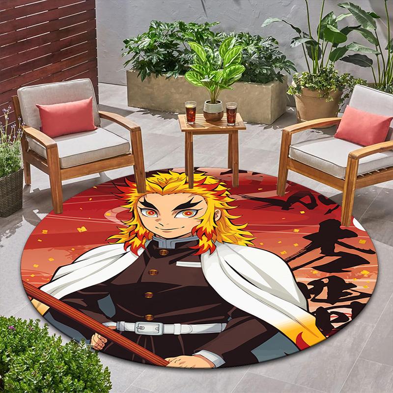 Classic Japanese-style cartoon Demon Slayer round rug, home soft decorative anti-slip yoga mat and chair mat, outdoor floor mat carpet K35