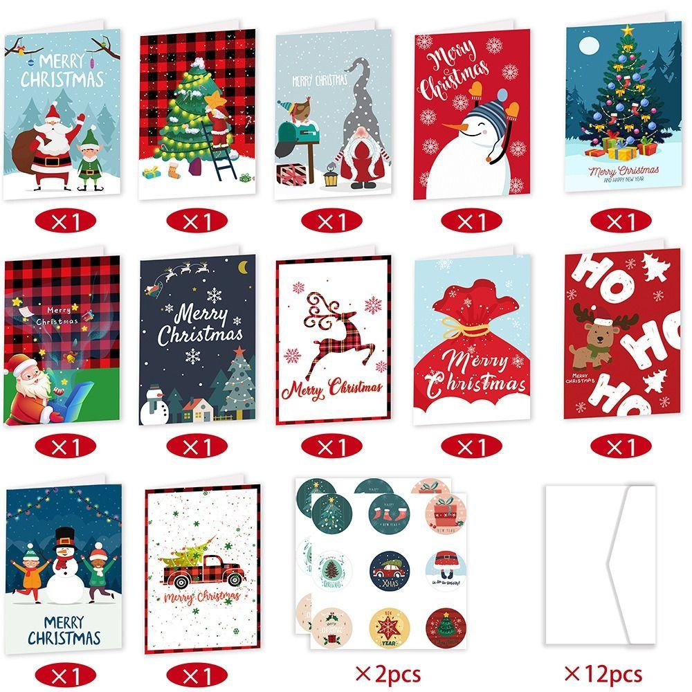 12pcs/set with Envelopes Party Invitation Cards Santa Claus Christmas Note Card Friend Gift