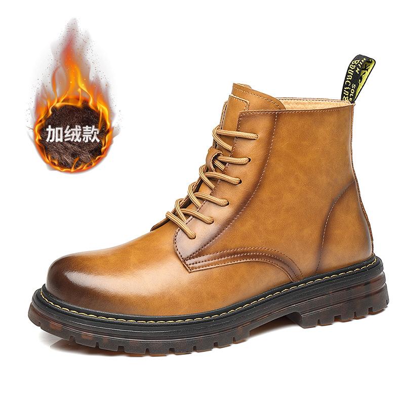 Модные ботинки Мартина на толстой подошве, мужские осенние высокие рабочие короткие ботинки, флисовые теплые ботинки на мягкой подошве, тренд