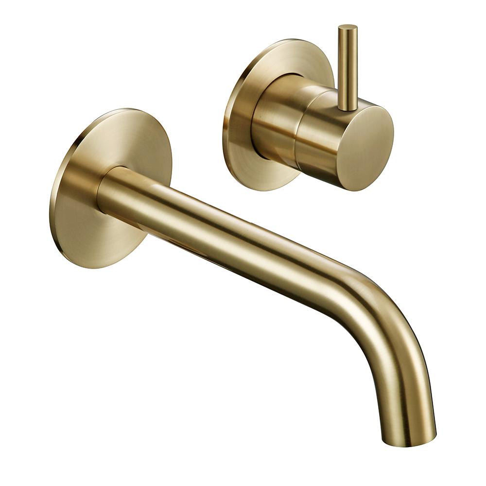 Смеситель для раковины ванной комнаты Bagnolux Brass Single Holder Control Double Hollow Brushed Gold с настенным креплением для горячей и холодной воды