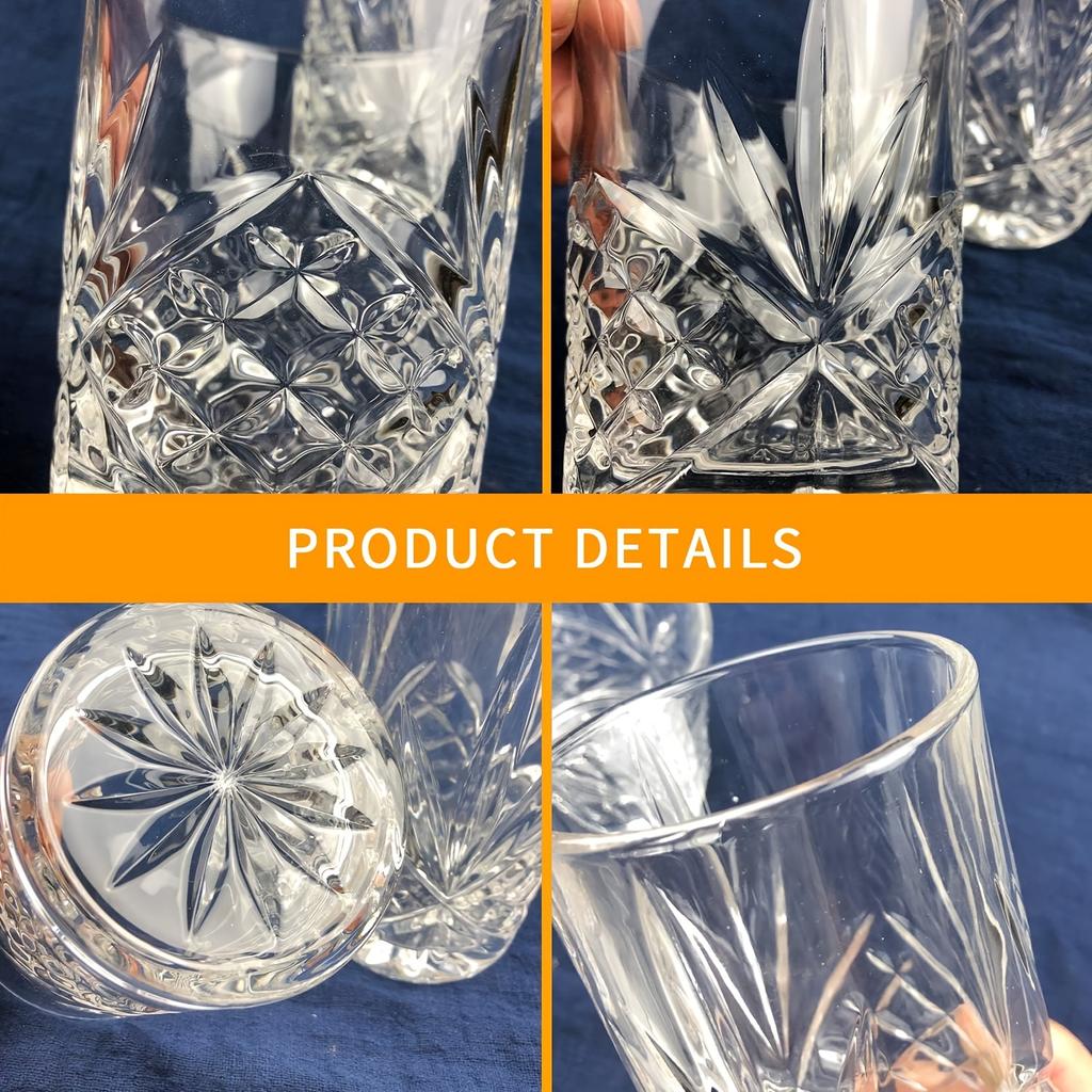 6pcs Whisky Glasses 11.83oz Whisky Glass Vintage Stylish Glassware For Scotch Bourbon Whisky Cocktail Cognac Vodka Gin Tequila Liquor Home Decor Home
