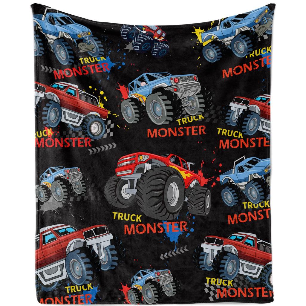 Синий плед Monster Truck Cartoon Cars Flannel Пледы для детей и мальчиков на все времена Трек Кровать Диван Одеяло King Queen Size