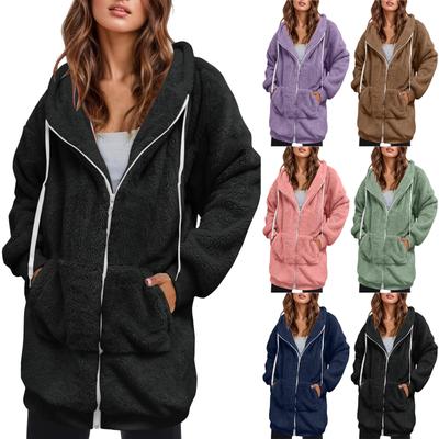 Женское модное пальто однотонное с длинными рукавами, капюшоном, кулиской, карманом, на молнии, длинное, теплое