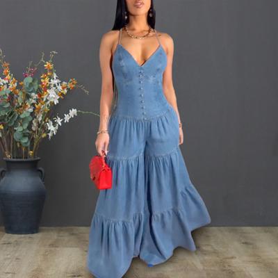 Женские повседневные свободные комбинезоны, цельные комбинезоны без рукавов с струящимися брюками