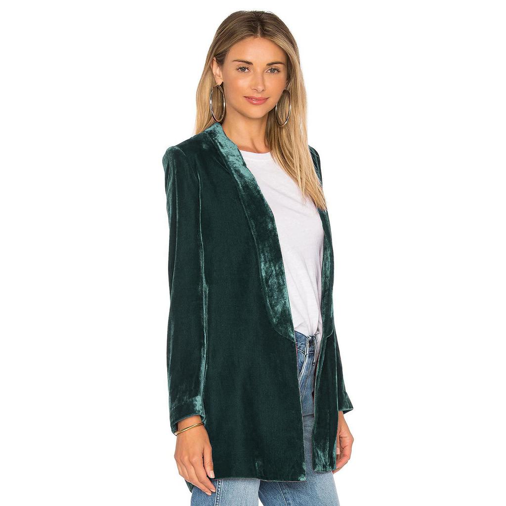 Velvet Blazers For Women Solid Open Front Lapel Cardigan Coat Long Sleeve Fall Winter Office Work Suit Jacket