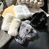 Women Elastic Winter Genuine Rabbit Fur Gloves Soft Fluffy Thickened Warm Fingerless Fur Guard Wrist Half-Finger Gloves