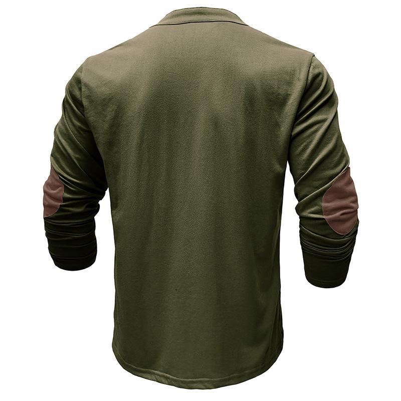 Men's Lace-Up Stand Collar Long Sleeve T-Shirt, Vintage Outdoor Base Layer