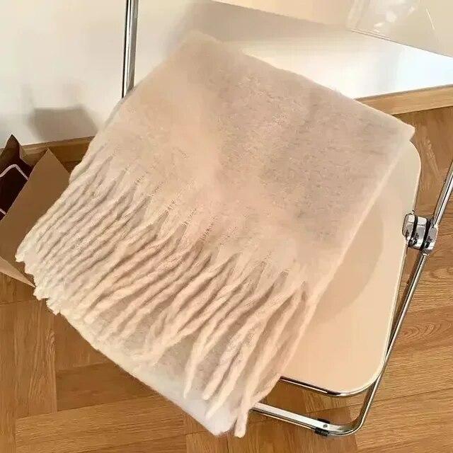 Женский толстый шаль, шарф, зимние теплые модные однотонные шарфы из пашмины, длинные хиджабы с кисточками, палантины Bufanda Mujer