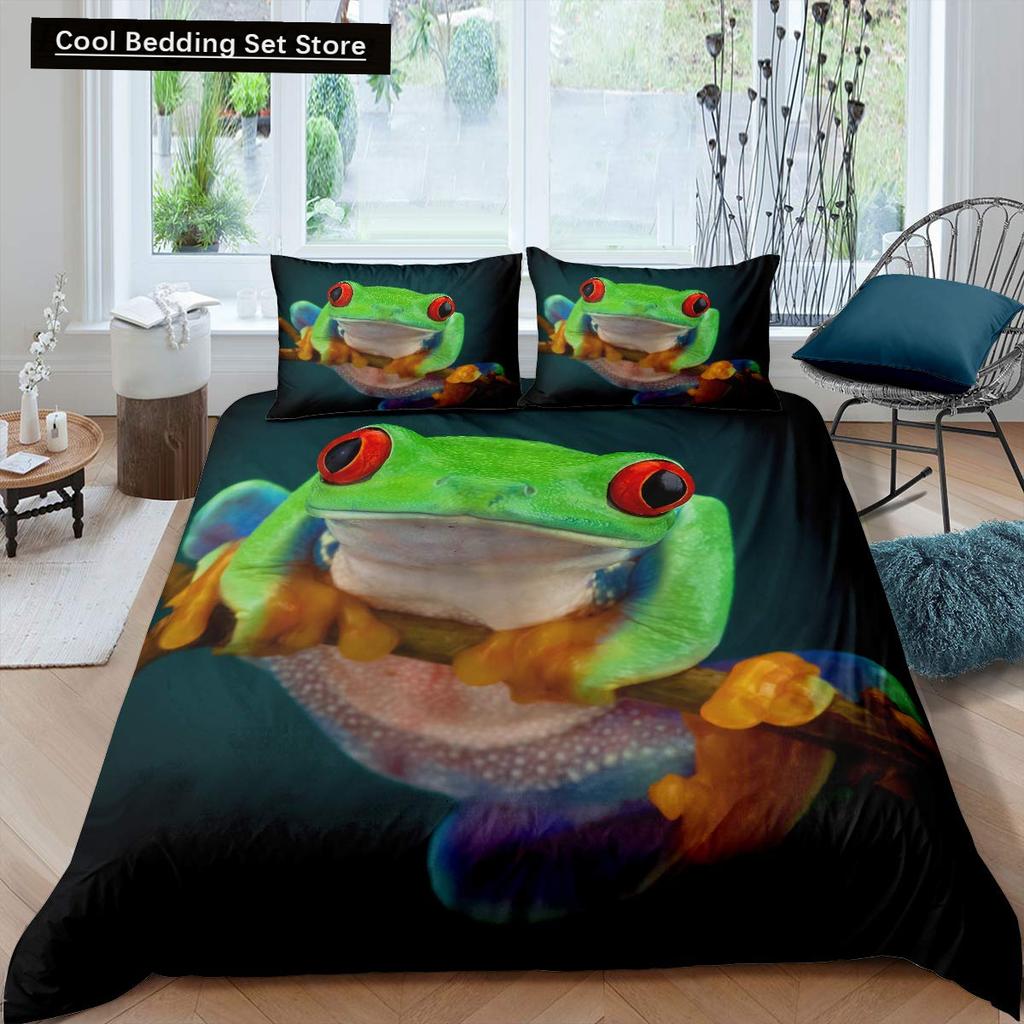 3D Frog Family King Queen Duvet Cover Little Tree Frog Bedding Set Tropical Nature Animal Quilt Cover Polyester Comforter Cover