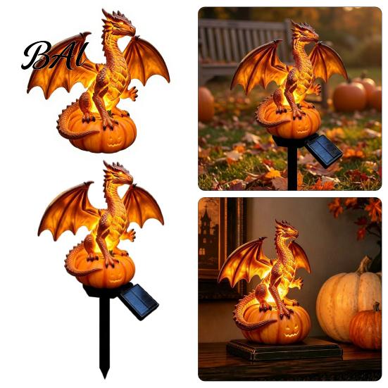 Decorative Light for Bedroom Dragon Solar Garden Light, Halloween Night Resin Gothic Pumpkin Creative Birthday Gift Friends Statue, Medieval