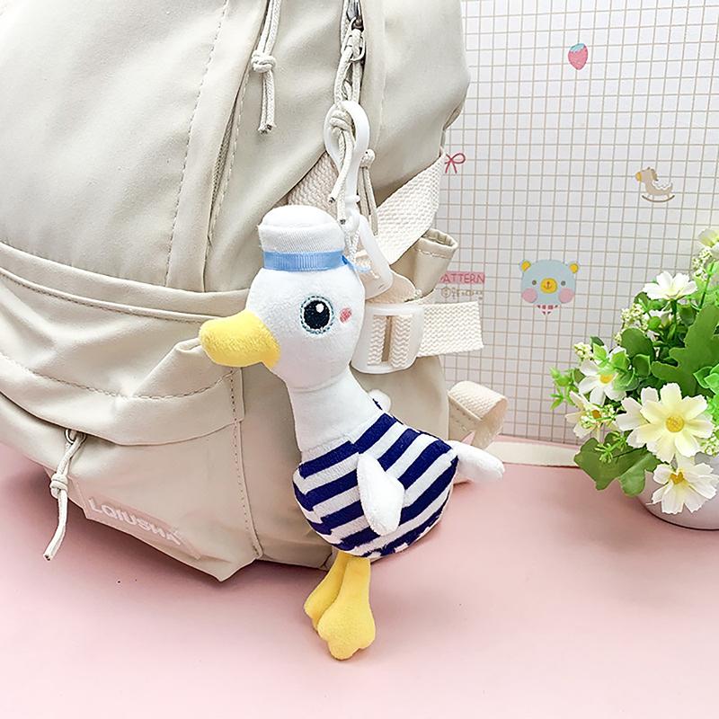 Cute Navy Duck Plush Toy Cartoon Animal Pendant Soft Stuffed Doll Keychain Backpack Car Bag Key Ring Decor Couple Gift