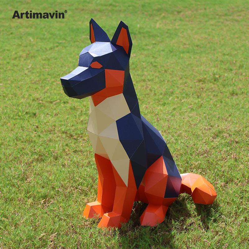 3D Origami Paper Model Kit: German Shepherd Police Dog DIY Craft