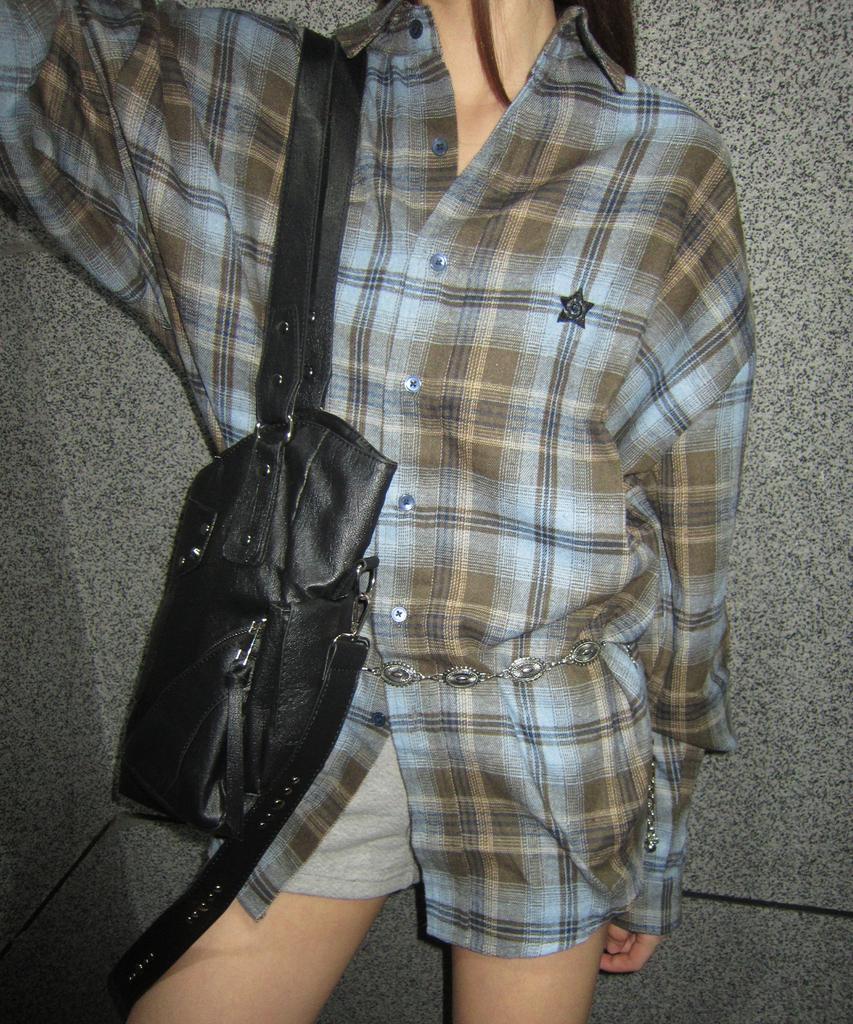 CHICKS Vintage Tartan Check Flannel Shirt Brown