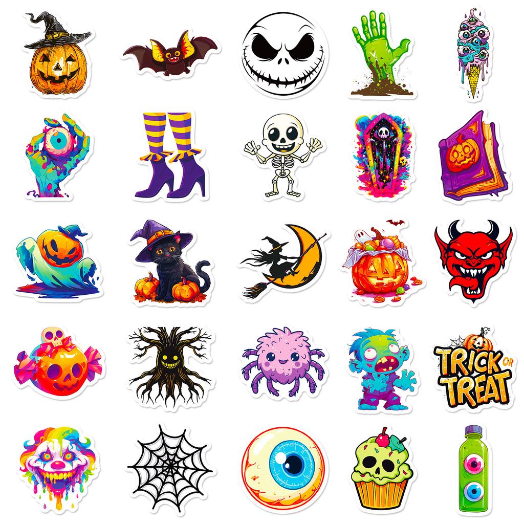 50 Halloween Stickers Death Ghost Pumpkin Lantern Cartoon Doodle Stickers DIY Suitcase Laptop Stickers