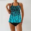 2025 European and American Plus Size Tankini Skirted Swimsuit with Tummy Control Print.