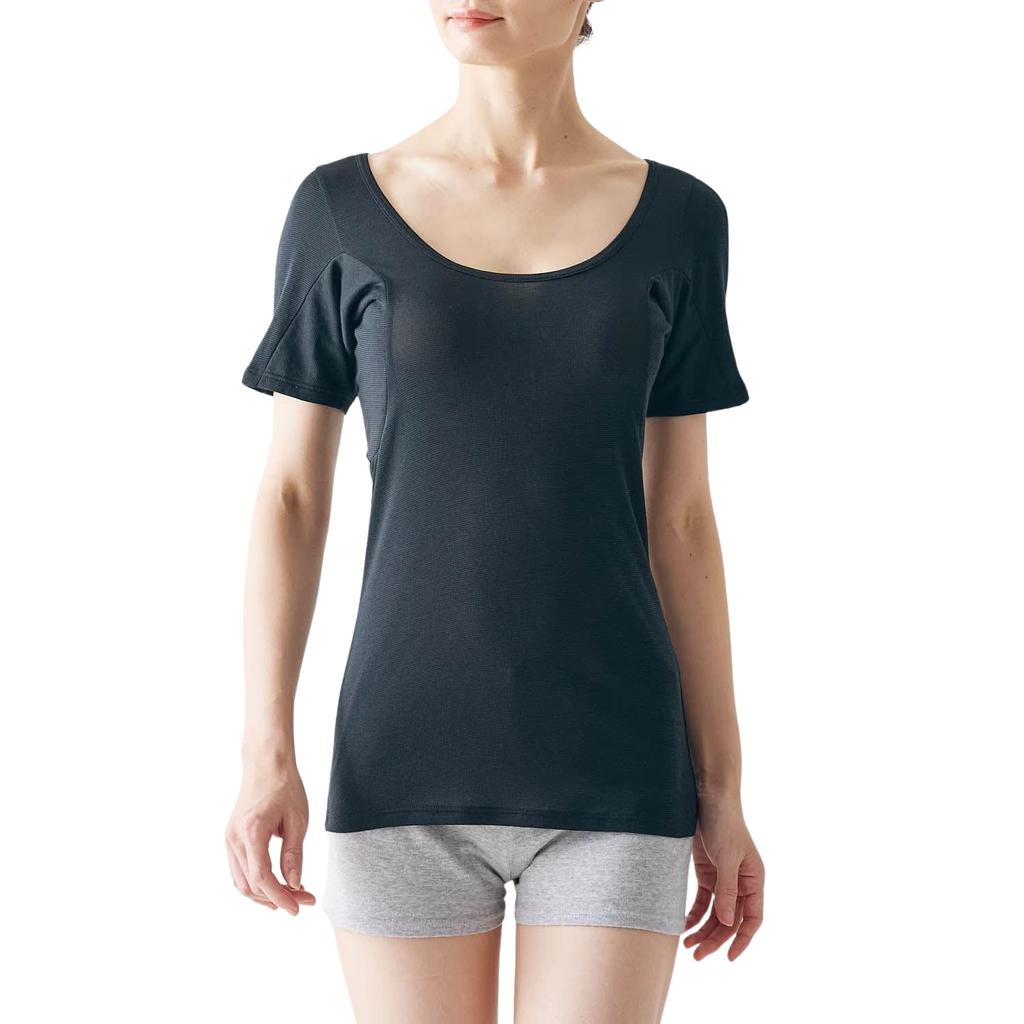 Belle Maison Cotton 2025 Size M Women's Sweat-Absorbing Innerwear, Three-Quarter Sleeve, Blend, Cool-to-the-Touch, Saralyst, Model, Black,