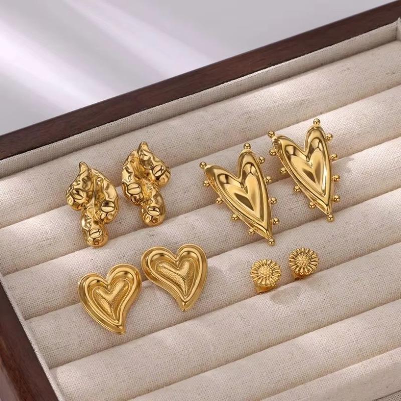 Серьги из титановой стали золотого цвета, геометрические, с сердечками, модные, металлические, в стиле ветродуя, с преувеличенной личностью, нишевые, с высоким чувством, женские