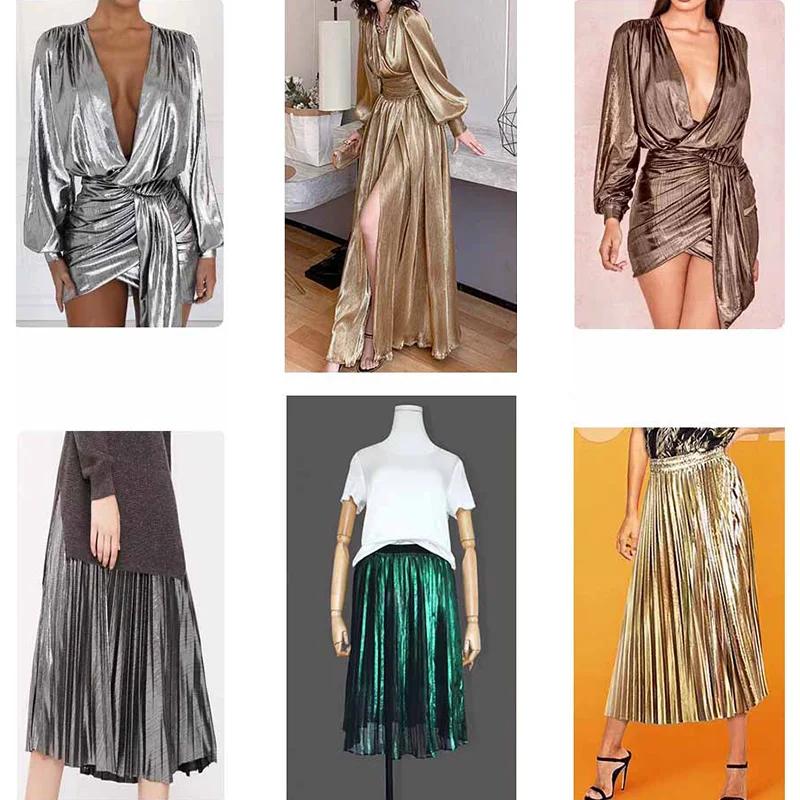 1x1.45 Meter Metallic Gliter Soft Fabric Shiny Gold Silver Fashion High Stretch Bright Silky Cloth for Diy Sewing Dress Fabrics