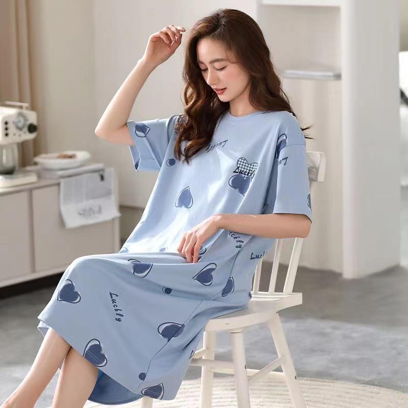 2024 Women's Cute Cartoon Summer Short-Sleeve Nightdress, Thin Large Size, Indoor/Outdoor Wear