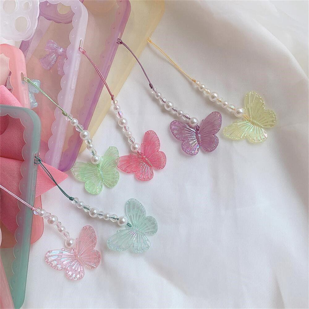 Подвеска на цепочку для телефона, ремешок на руку, светящаяся бабочка, ремешок для мобильного телефона