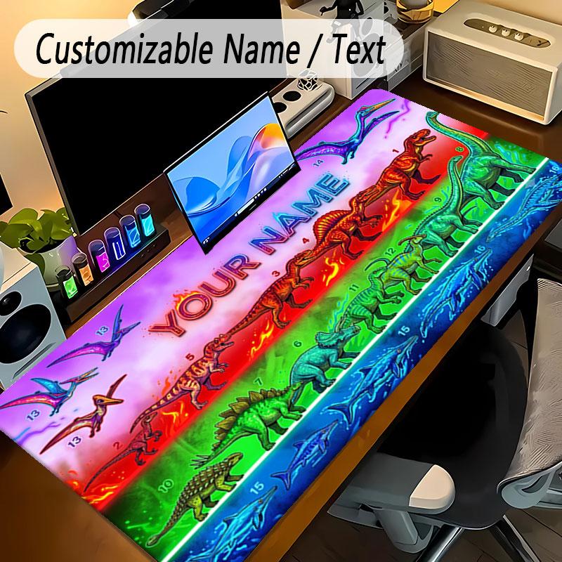 Dinosaur Theme Personalized Mouse Pad Custom Name Text Non Slip Desk Pad For Laptop Office Desktop