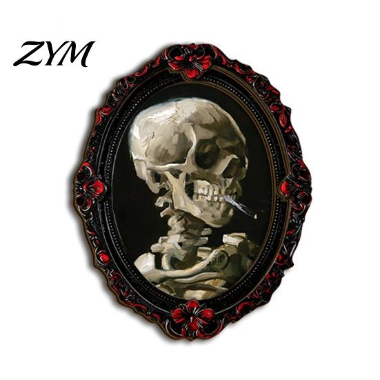 Crow And Ghost Wall Decor Halloween Wooden Refrigerator Magnet, Vintage Gothic Fridge Magnets, Oval Frame Decorative Waterproof Magnetic Art