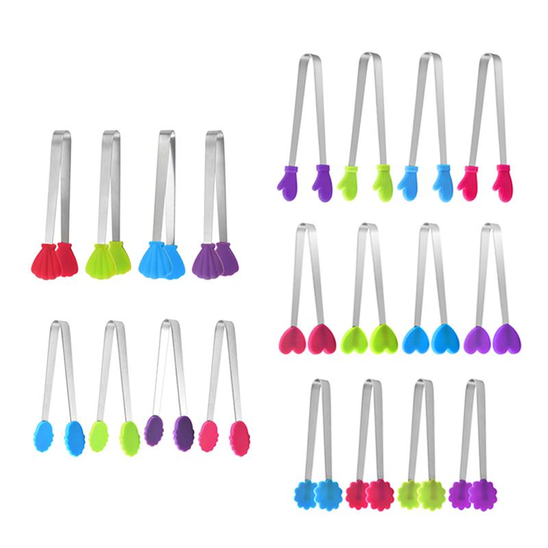 1Pc Silicone Food Tongs Gloves-Shaped Stainless Steel Non-Slip Kitchen Utensil Ice Candy Food Clip Mini Ice Cubestongs