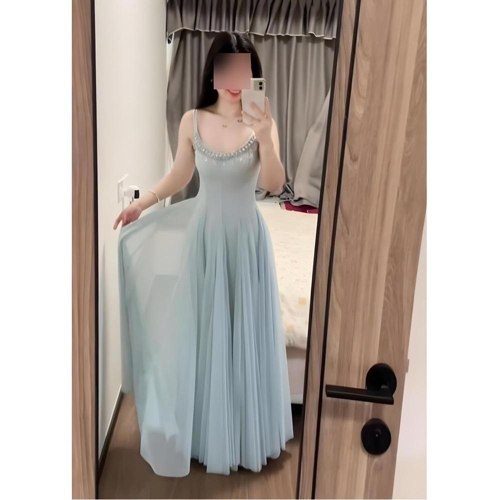 Летняя корейская версия богини Фан тонкое супер фея хрустальная бриллиантовая цепочка сетка большой клёш сарафан девушка длинное платье