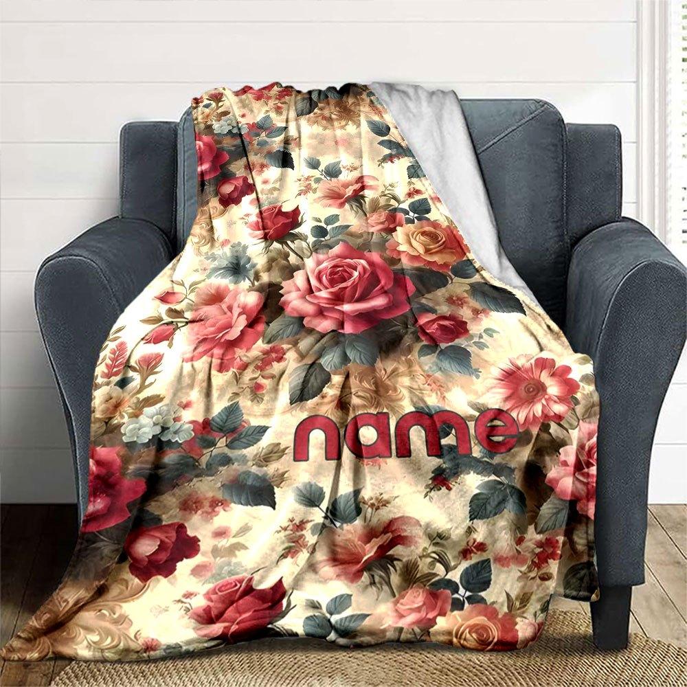 Floral Elegance Cozy Personalized Blanket Customize Text Comfortable Texture Great For Sofa Couch Office Bed Picnics Ideal For All Seasons Modern Gift