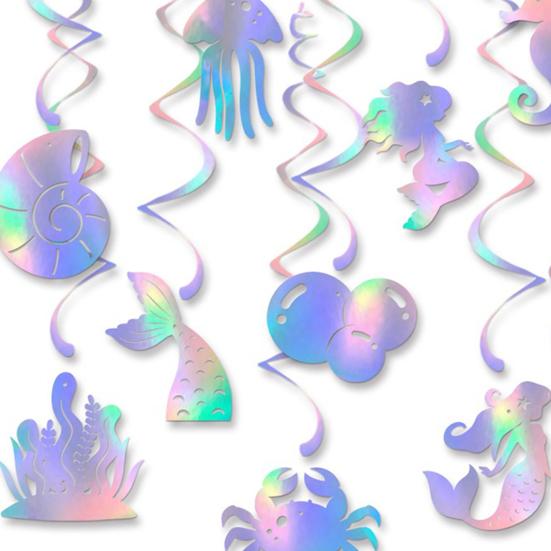 12 шт. Подвесные спирали «Русалка» Иридисцентная гирлянда в тематике русалки Океанский потолочный стример для принадлежностей для вечеринки по случаю дня рождения