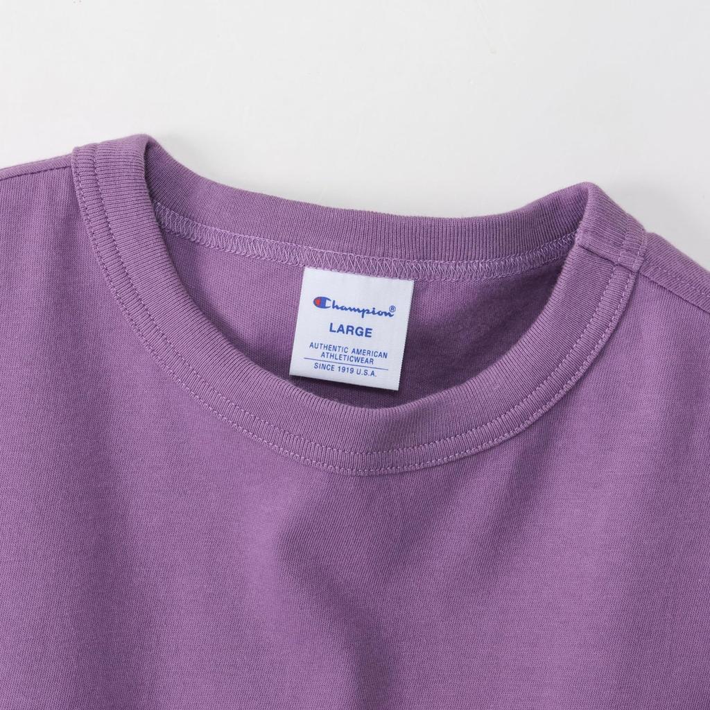 Champion Short Logo Short Sleeve XL T-shirt, Sleeve, 100% Cotton, Classic, One-point Embroidery, T-shirt, Basic, C3-P300Z, Men's, Violet,