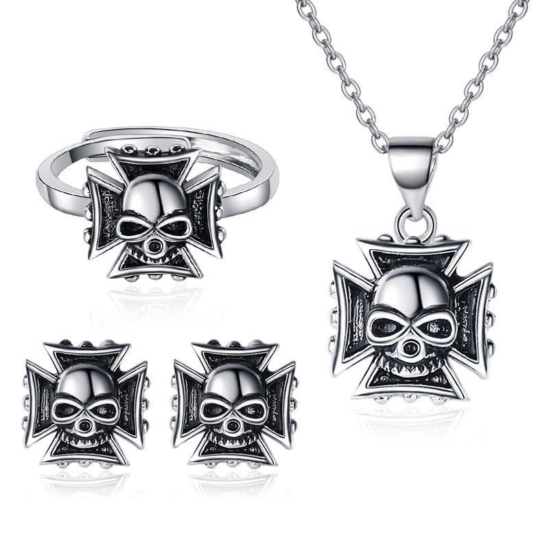 Кольцо с черепом в стиле ретро, модное, индивидуальное, властное, ожерелье, серьги, подарок на Хэллоуин