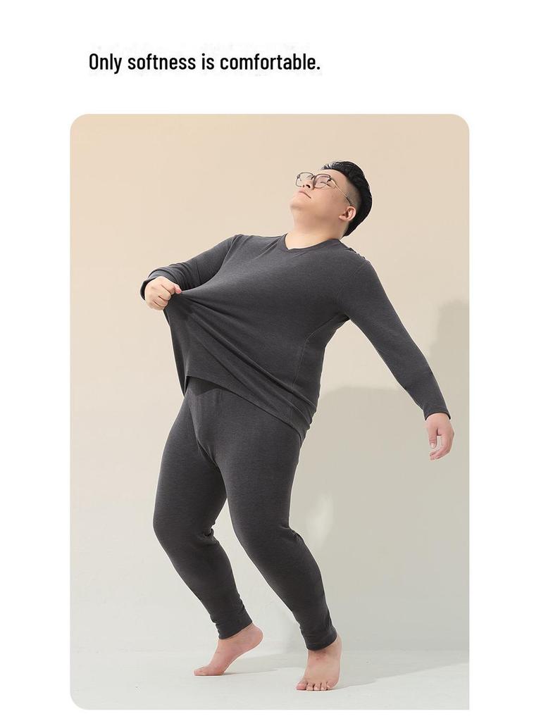 Мужское термобелье больших размеров из двухстороннего флиса с круглым вырезом, утолщенный нижний костюм на осень/зиму