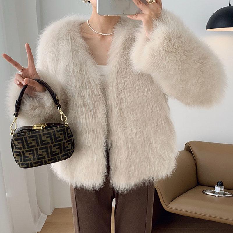 V-образный вырез All Match Plush Jackets Женская высококачественная теплая верхняя одежда Искусственный мех пальто для женщин Утолщенная повседневная зимняя куртка для женщин