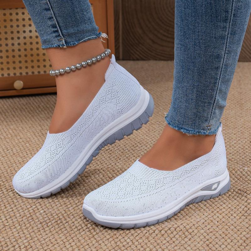 Женские дышащие слипоны на плоской подошве с мягкой подошвой - Легкие кроссовки для любого сезона, подходящие для ходьбы, ежедневной поездки на работу, удобная повседневная обувь