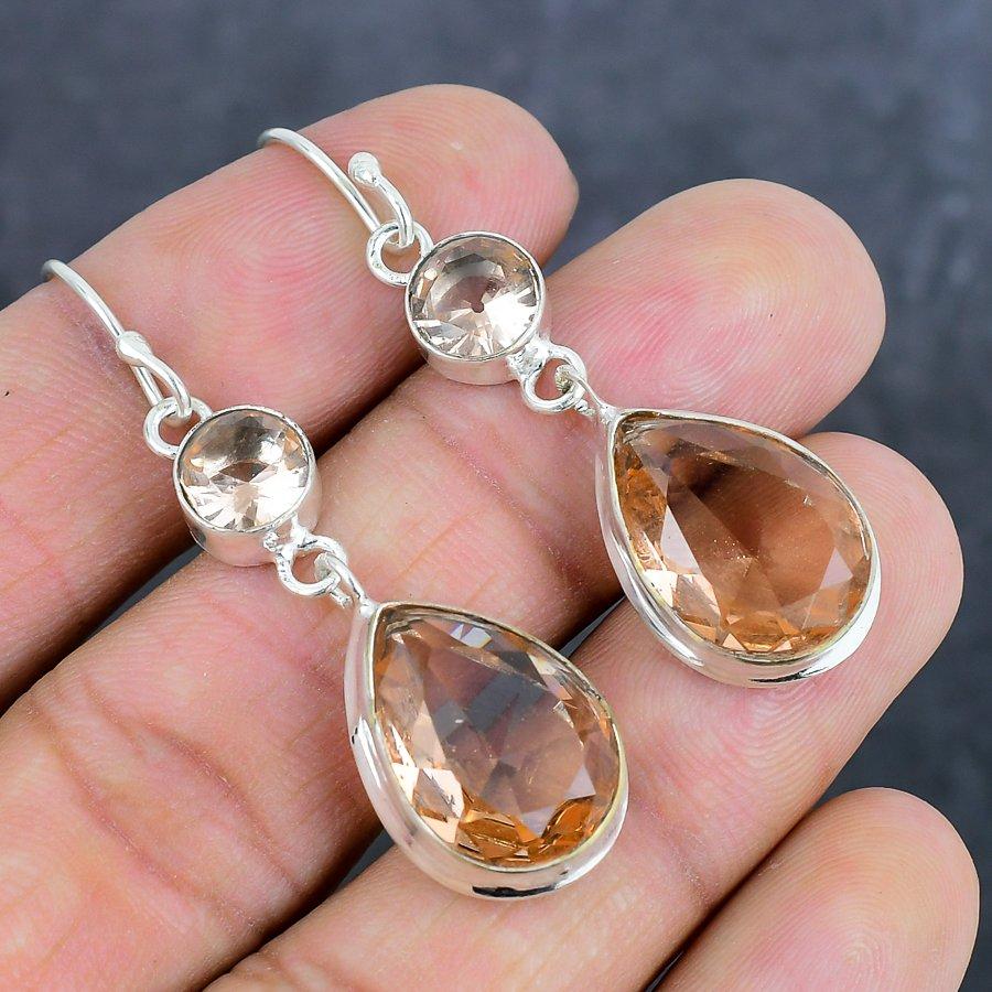 Морганит Драгоценный камень 925 Стерлинговое серебро Ювелирное изделие Серьга 2,21"