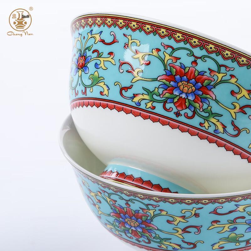 Jingdezhen Famille Rose Royal Garden Ceramic Rice Bowl Set